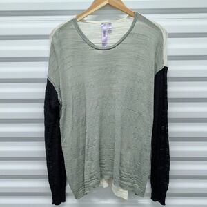 Wilt Sweater Size Medium Womens‎ Sage Green Colorblock Linen Blend Light Knit